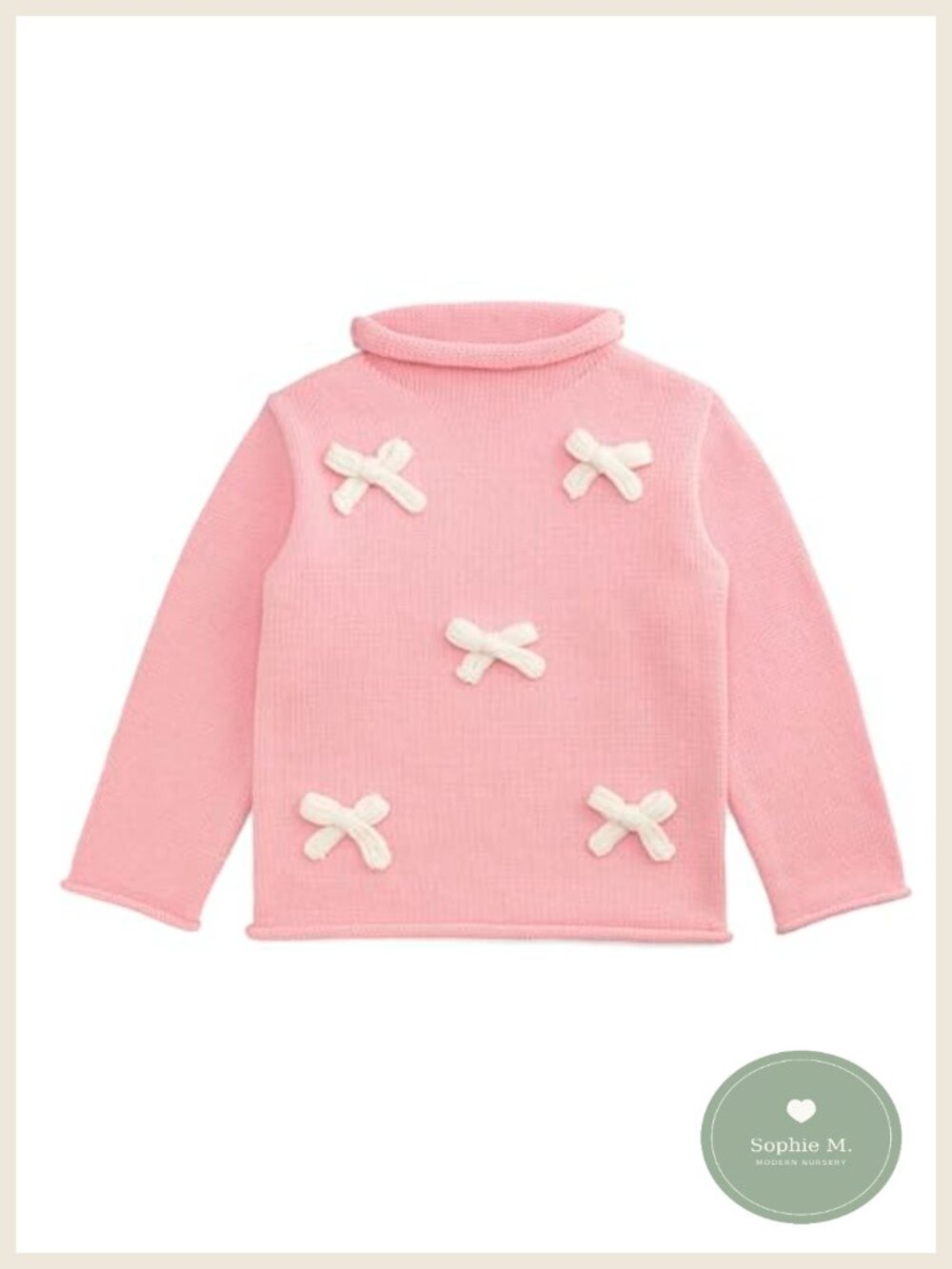 Girls Cotton Rollneck Sweater with Mini Crochet Bows